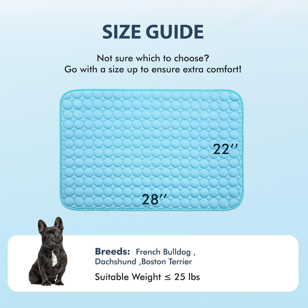 Summer Cooling Mat & Sleeping Pad- Water Absorption Top, Materials Safe, Easy Carry, EZ Clean. Keep Cooling for Pets, Kids and Adults.(Blue, 28" X 22")