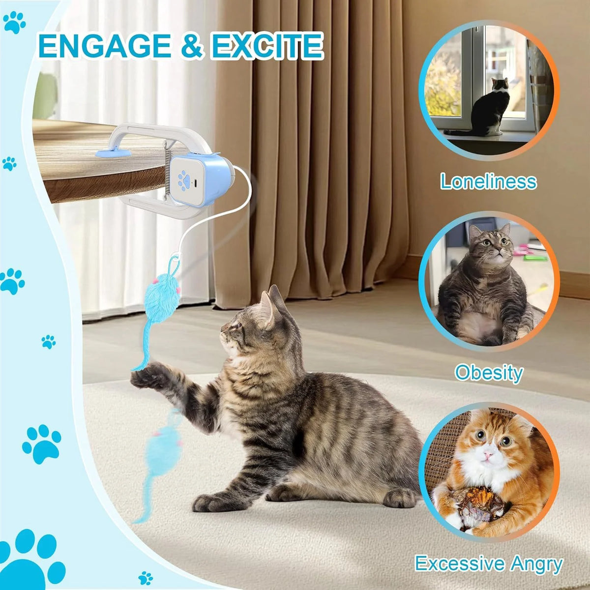 Interactive Pet Toy for Indoor Cats, Door Frame Hanging Cat Toy,Door Hanging Auto-Rebound Cat Toy, Retractable Kitten Teaser with 3 Catnip Mice