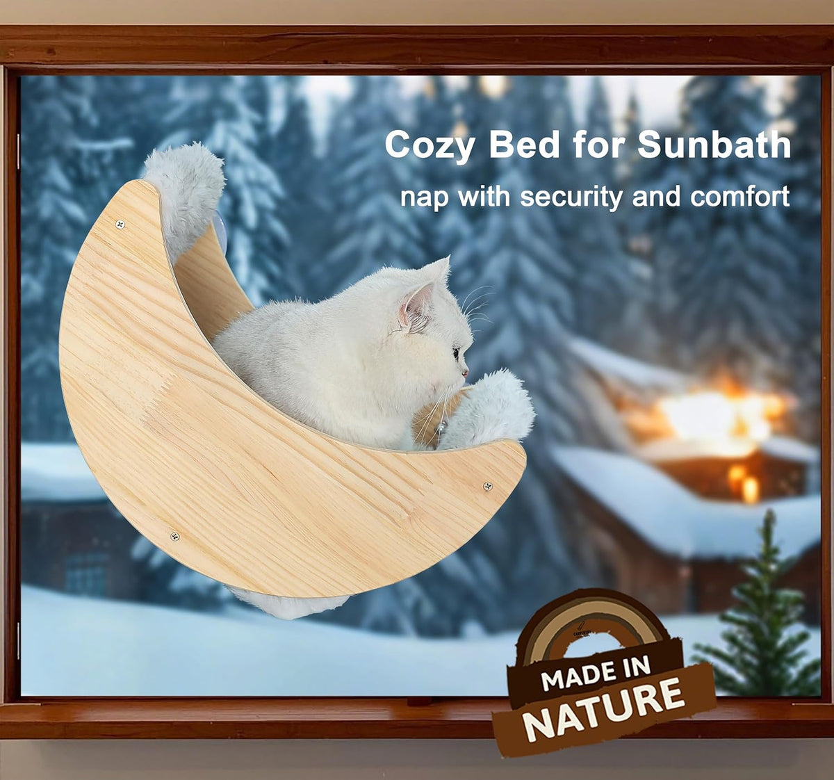 Cat Window Perch, Plywood Moon Bed with 4 Heavy-Duty Suction Cups