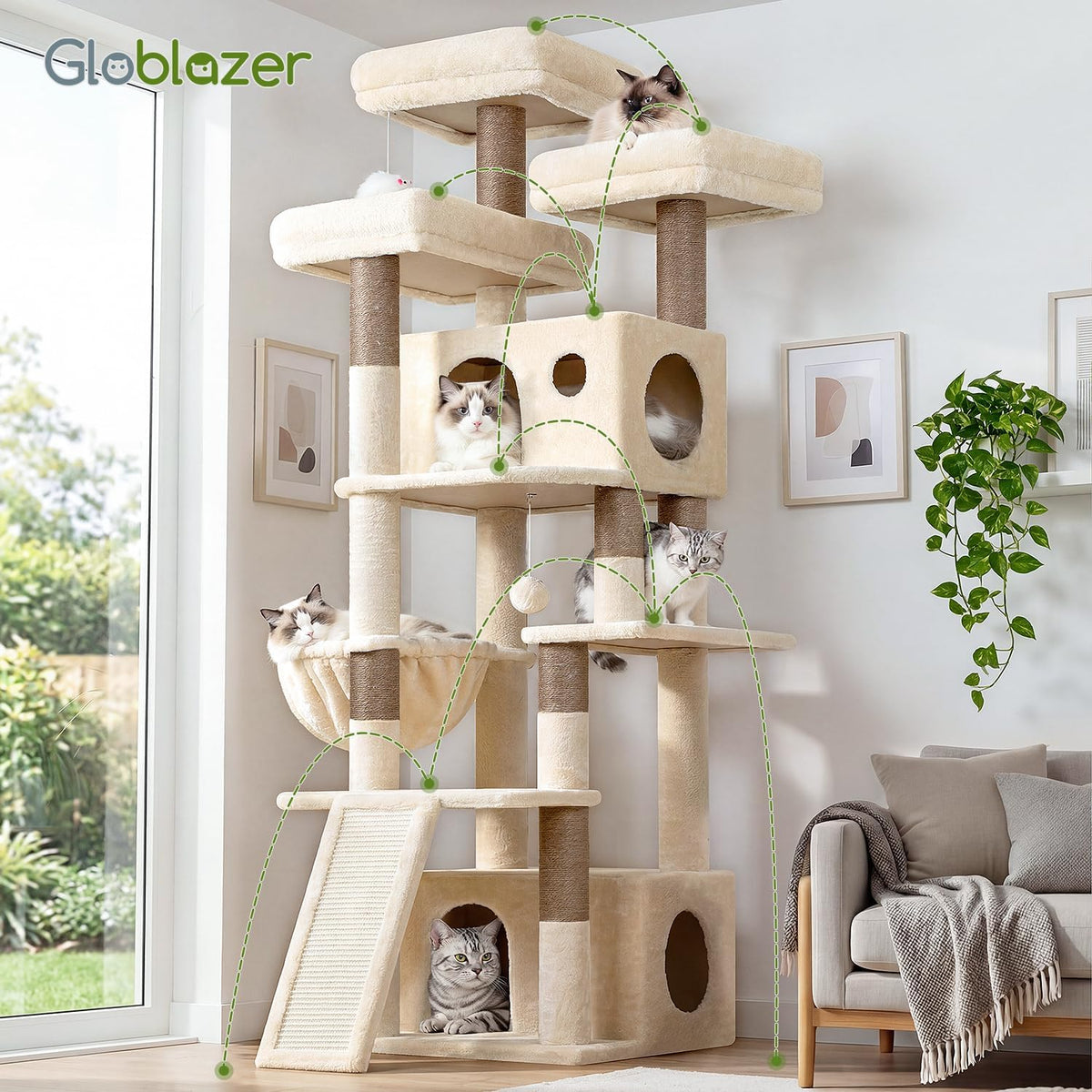 Heavy Duty Cat Tree, 73In Tall Cat Tower, F73C, Beige