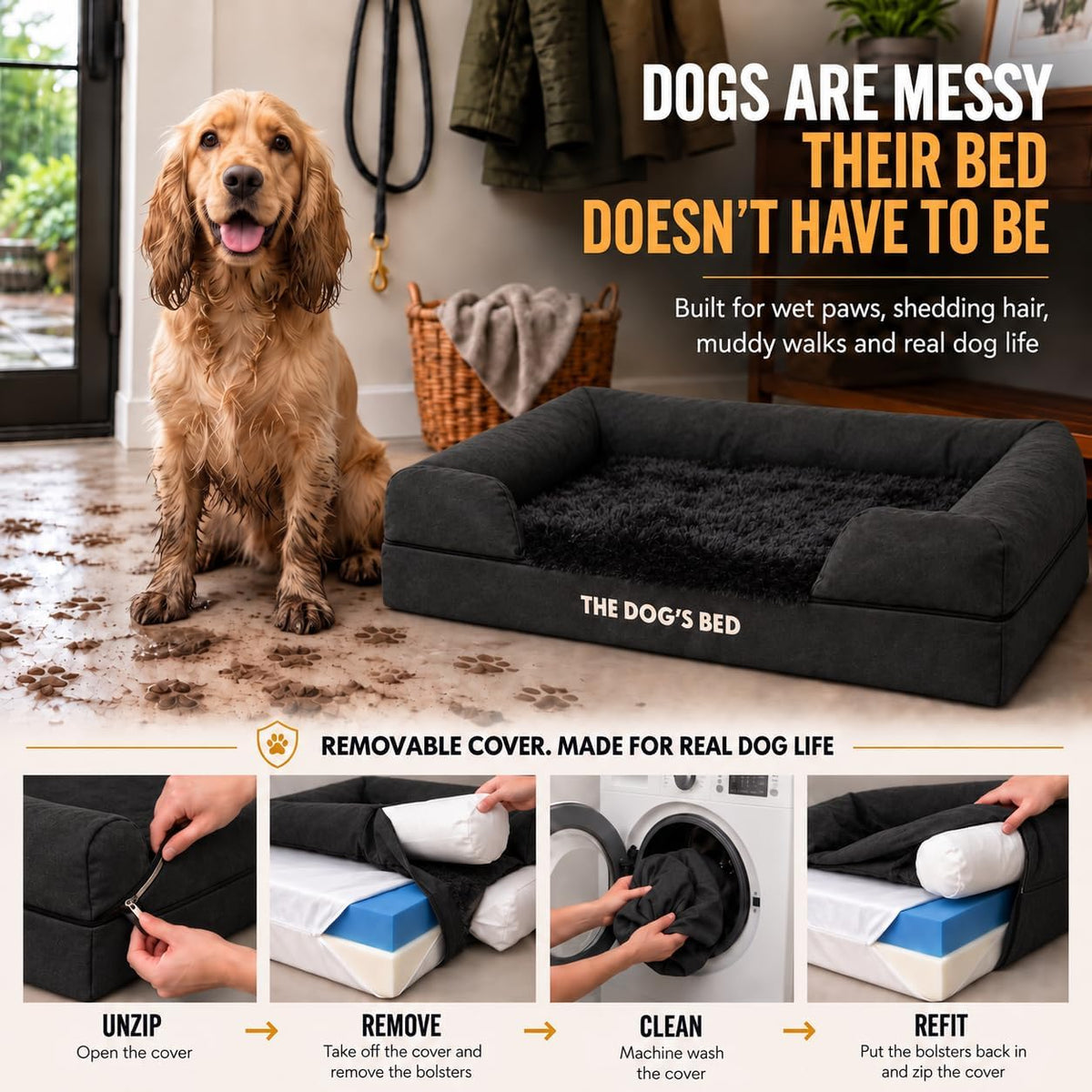 The Dog’S Bed Orthopedic Memory Foam Dog Bed with Bolsters for Medium Dogs
