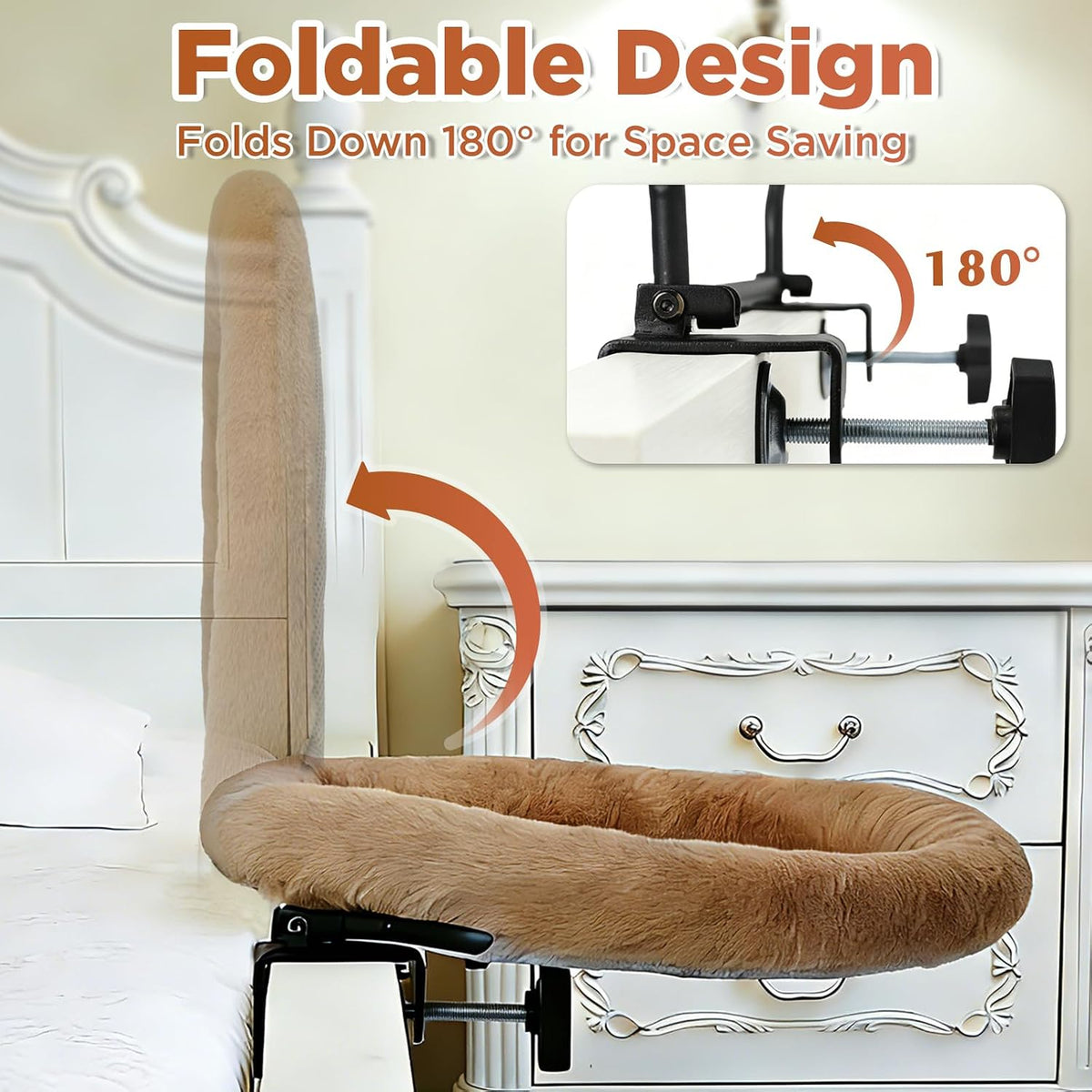 Heavy Duty Steel Frame 180°Rotating Cat Bedside Bed Semi-Circular Cat Bed for Bedside, Soft Faux Rabbit Fur Material, Suitable for Various Desktops-Maximum Hold up to 40Lb