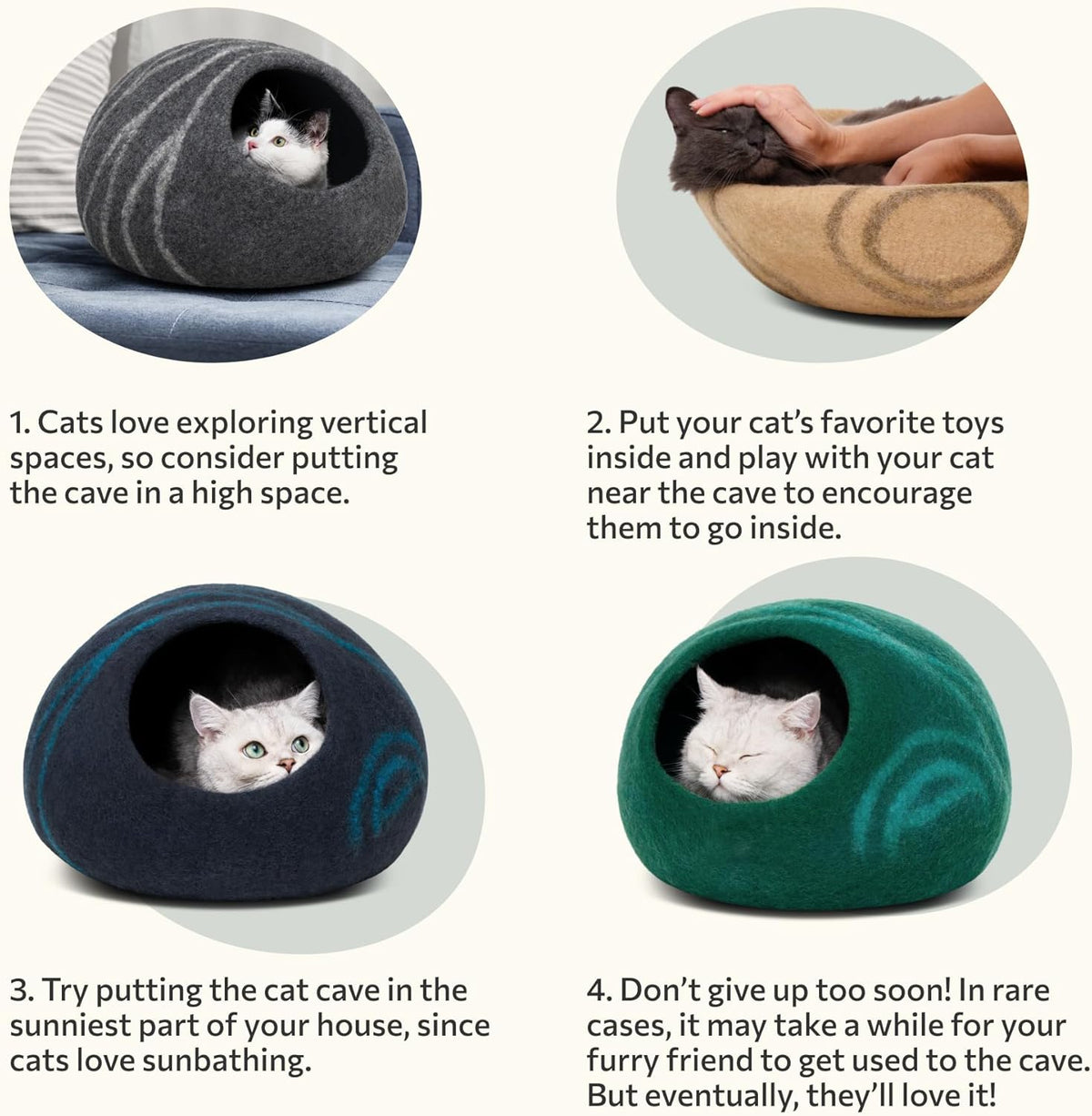 Cat Cave - Merino Wool Bed for Indoor Cats (Cloud Nap Blue, Medium)