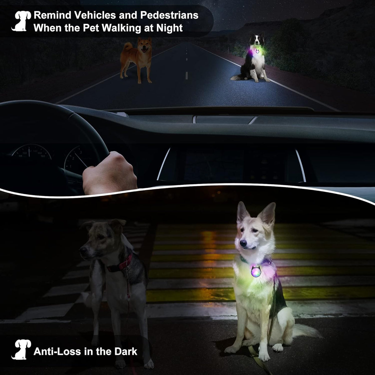 Dog Collar Light, 4 Modes Dog Lights for Night Walking, Rechargeable LED Pet Collar Light for Nighttime Clip On, IP68 Waterproof Pet Walking Accessories-2 Pack(Black)