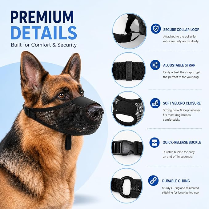 Breathable Mesh Dog Muzzle - XL, Black