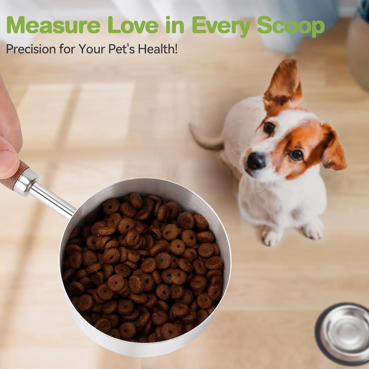 Dog-Cat Food-Scoop Measuring-Cup - 304 Stainless Steel Material.1-Cup Capacity. Precision Scale Measurements