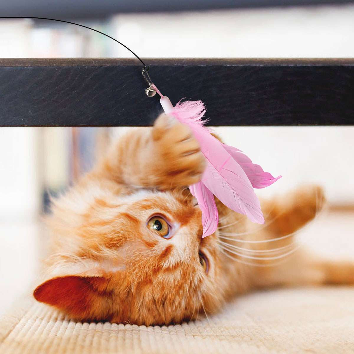 Bendable Teaser Wand Toy with Suction Cup Base Feather Bells Cat Interactive Pet
