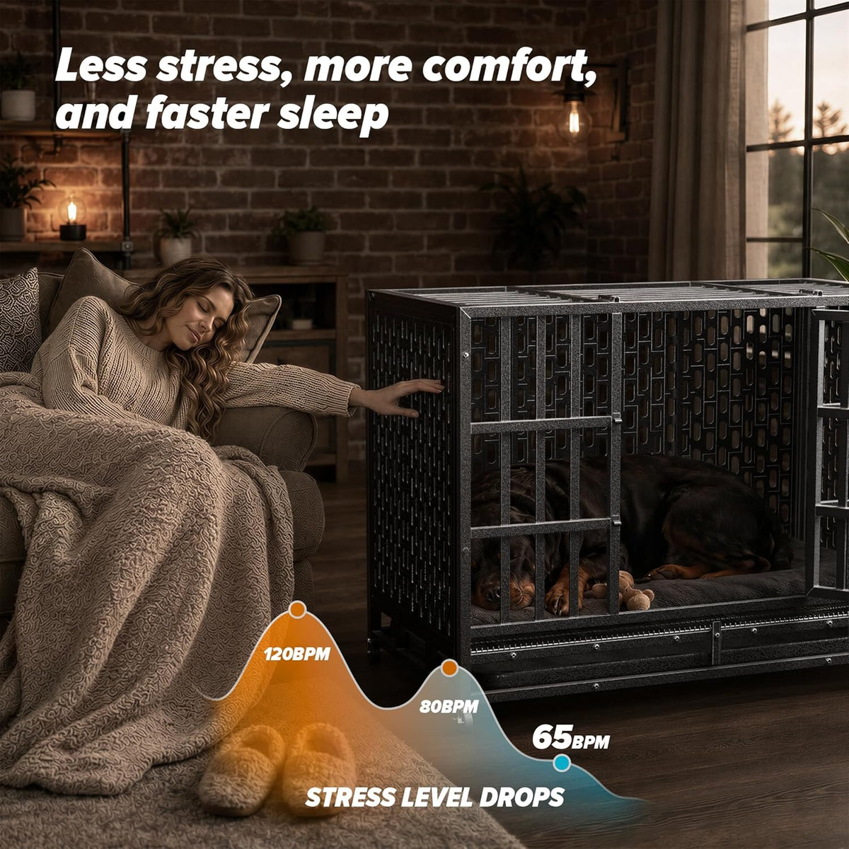 48 Inch Heavy Duty Indestructible Dog Crate, for High Anxiety Dog
