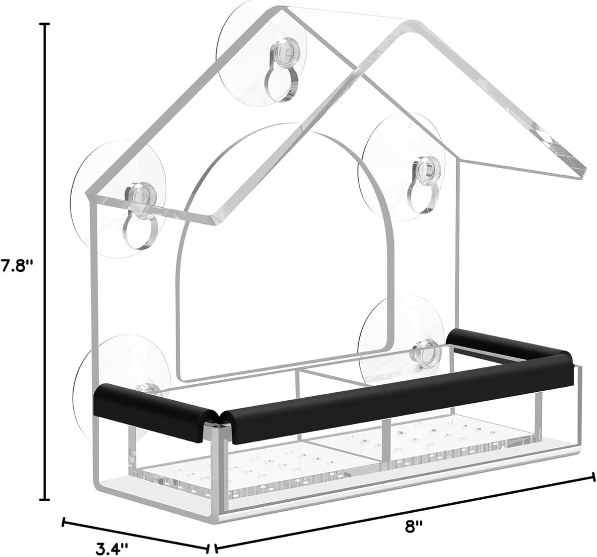 Clear Window Bird Feeder with 5 Extra Strong Suction Cups, Sturdy and Durable Acrylic Birdfeeders for Viewing Wild Birds Outside, as a Bird Watching Gift, Outdoor Birdhouse Box, Garden Decor