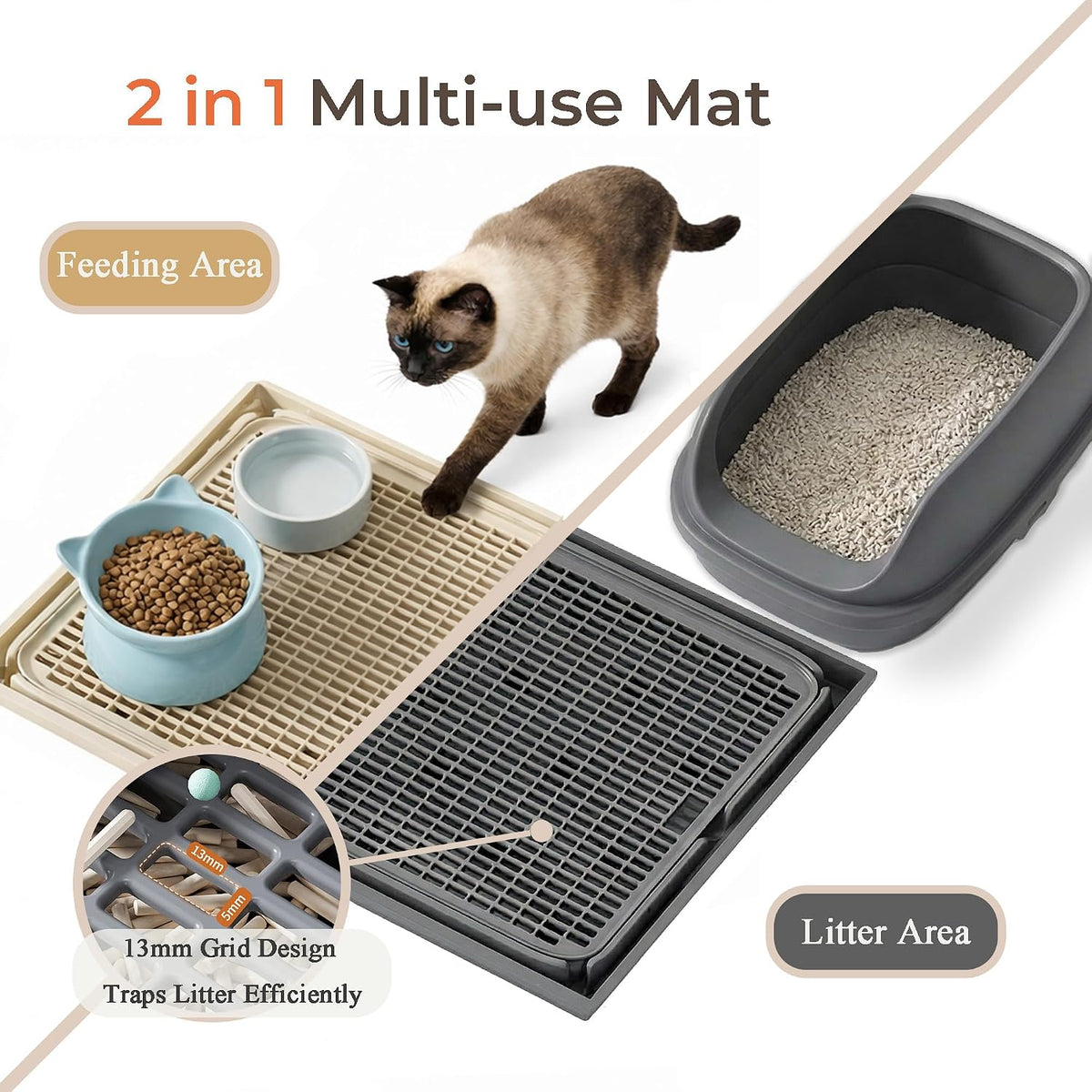 2-Pack Connectable Cat Litter Trapping Mats for Litter Box