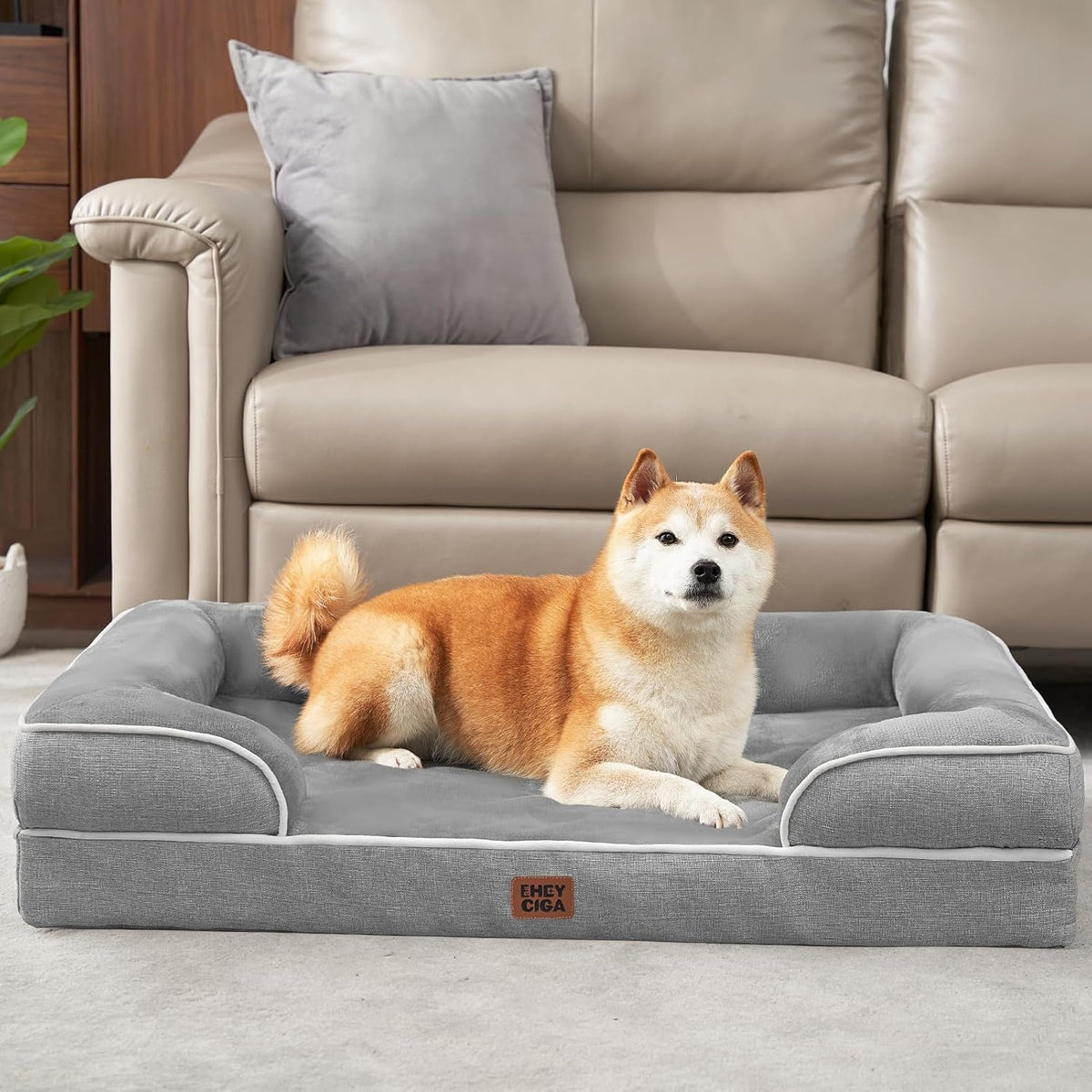 Orthopedic Dog Beds Large Sized Dog, Waterproof Memory Foam Pet Bed with Sides, Non-Slip Bottom Large Pet Bed with Washable Removable Cover, Grey