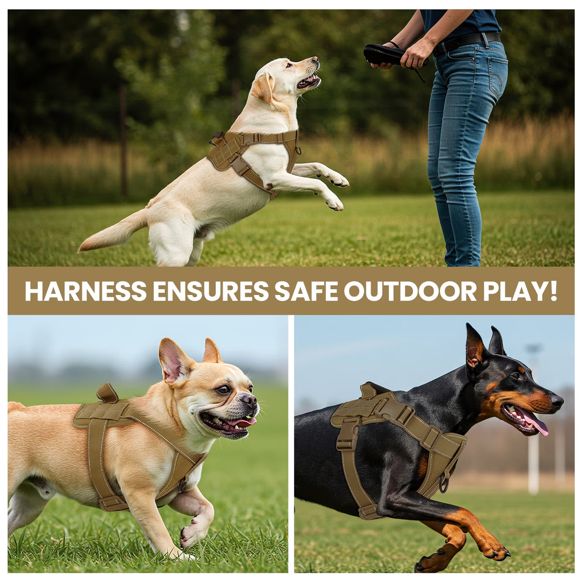 No Pull Dog Harness for Small Dogs, Reflective Dog Vest Harness with Handle, Adjustable Easy on Dog Harness for Training Running Walking, Khaki S