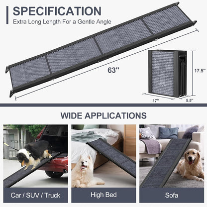 Dog Ramp for Car 63" L × 17" W, Pet Ramp for Truck Foldable