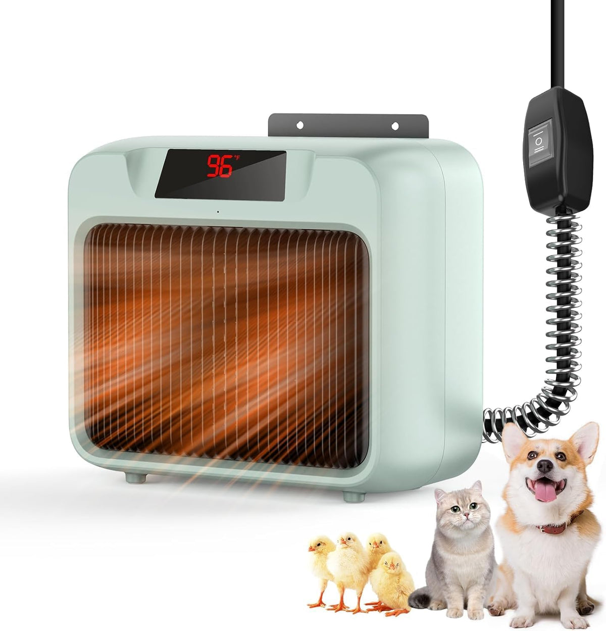 Dog House Heater for Outdoor & Indoor Use - 600W/300W Safe & Efficient Heating for Pet Houses, Chicken Coops, Rabbit Hutches - Wall-Mounted Design with Overheat Protection & Anti-Chew Cord (Grey-N)