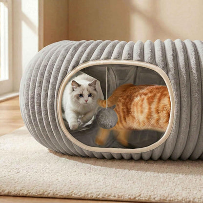 Cat Tunnel Bed for Indoor Cats, Peekaboo Cat Cave Bed, Grey
