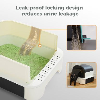 Large Cat Litter Box with Scoop Litter Box with Lid Double-Layer Leak-Proof Litter Box for Cat, Black