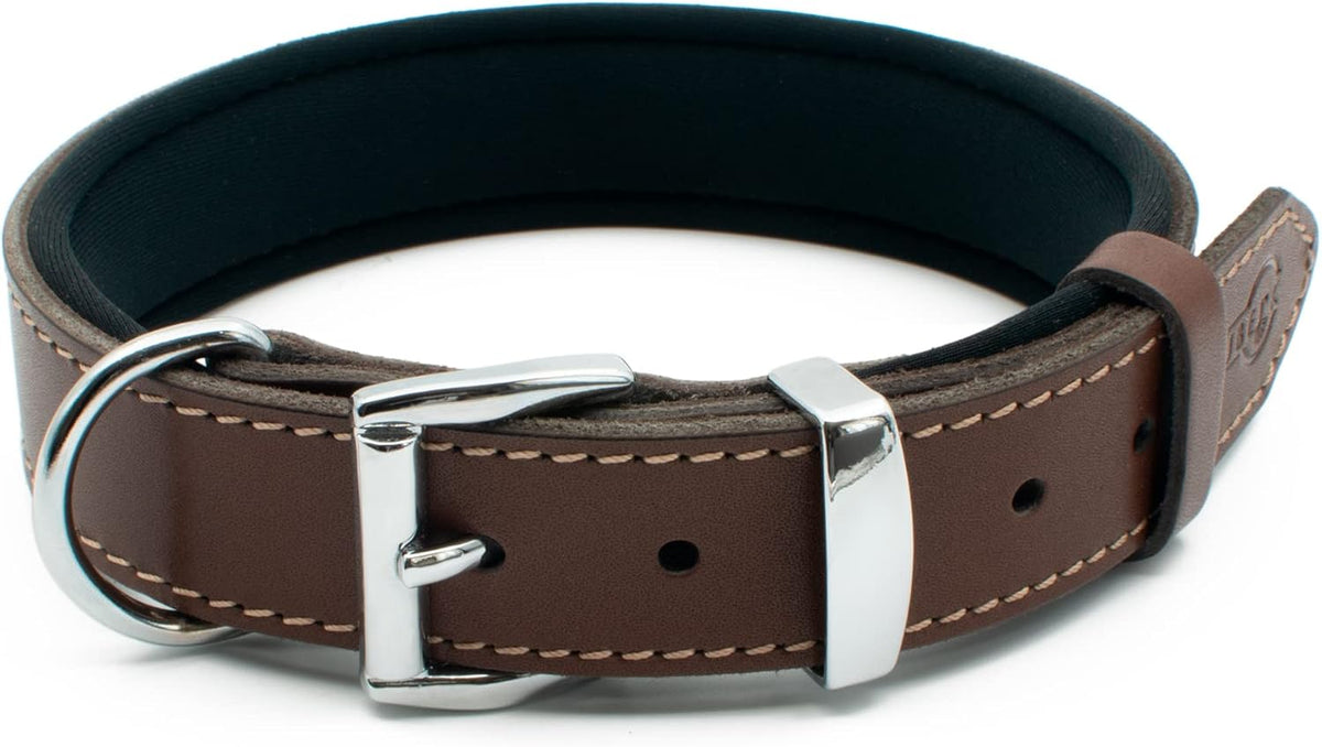 Vegetable-Tanned Leather Dog Collar for Large Dogs - Heavy Duty and Luxury Design Dog Collars (S: 1.2” Wide for 16.5”-19.5” Neck, Brown)
