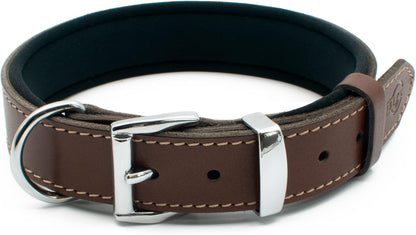 Vegetable-Tanned Leather Dog Collar for Large Dogs - Heavy Duty and Luxury Design Dog Collars (S: 1.2” Wide for 16.5”-19.5” Neck, Brown)