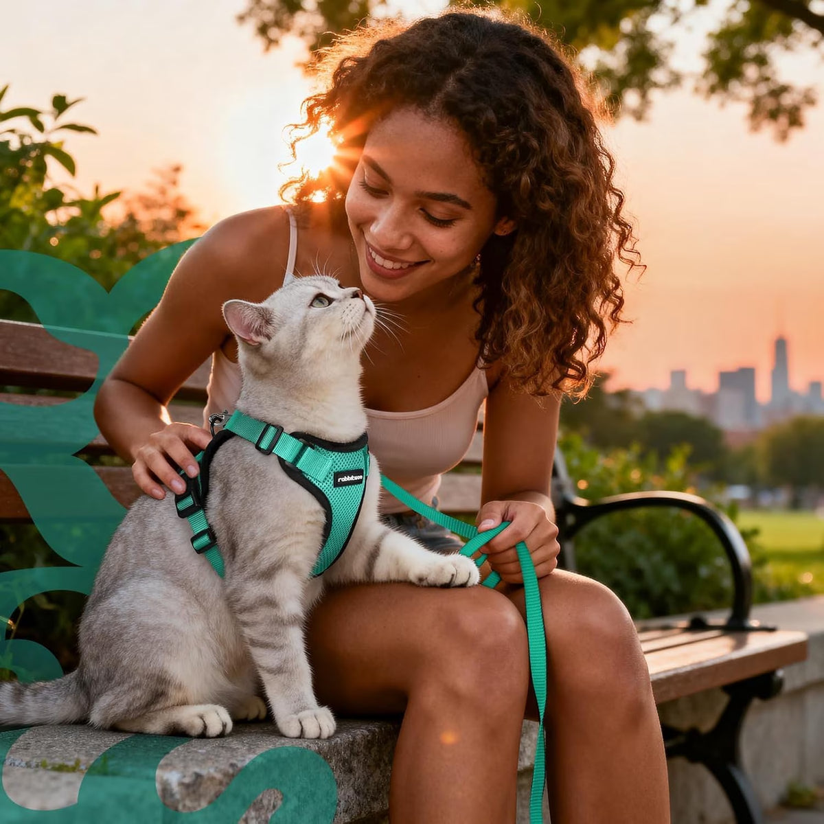 Cat Harness and Leash for Walking, Escape Proof Soft Adjustable Vest Harnesses for Cats, Easy Control Breathable Reflective Strips Jacket, Green