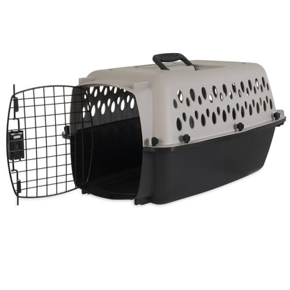 Small Plastic Hard-Sided Pet Carrier, Black and Gray, 15 Lb Limit