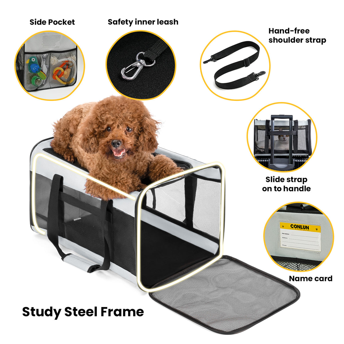 Cat Dog Carrier,Soft-Sided Pet Carriers for Dogs with 4-Sided Mesh,Cat Transport for Large Cats Small Dog up to 9.9Kg,Collapsible Dat Travel Carrier-L,Gray