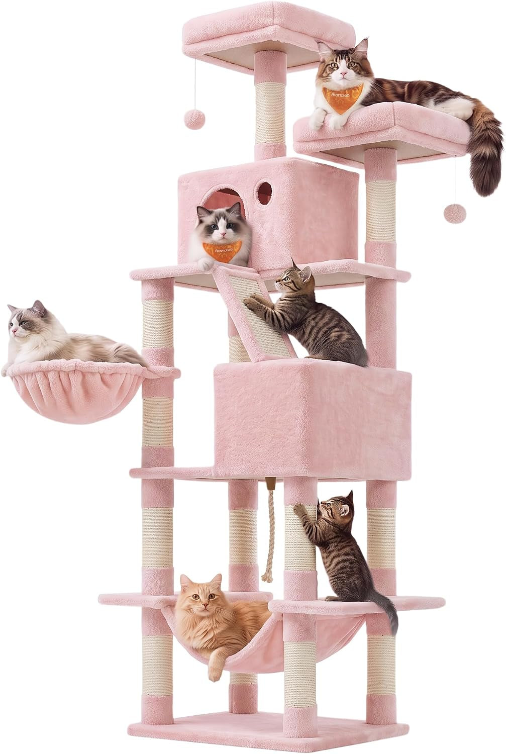 Cat Tree, 81.1-Inch Large Cat Tower, Multi-Level Condo, Jelly Pink