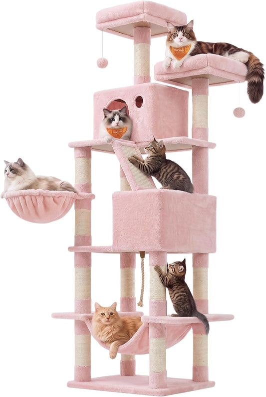 Cat Tree, 81.1-Inch Large Cat Tower, Multi-Level Condo, Jelly Pink