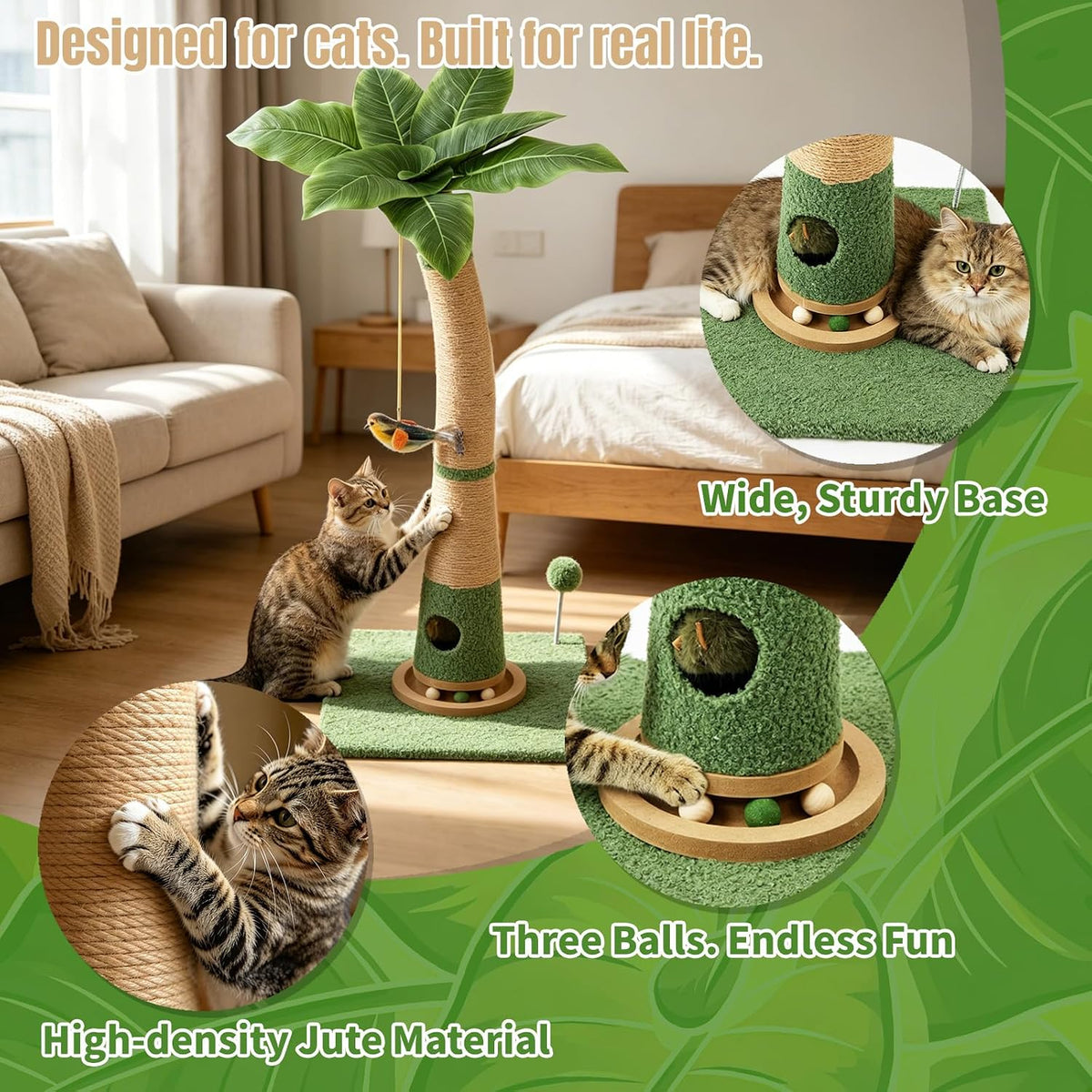 Cat Scratching Post, 35" Tall Scratcher Tree with Multiple Interactive Toys