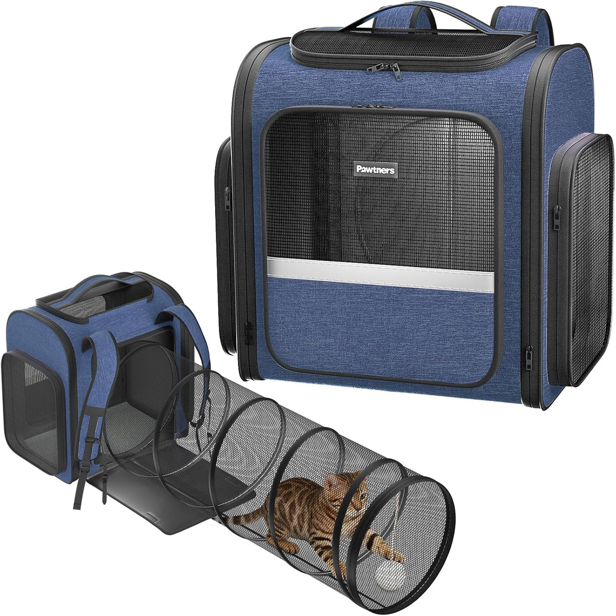 Cat Backpack with Play Tunnel, Design for Carrying Playing Blue