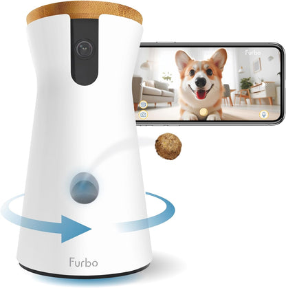 360° Dog Camera: Pet Security Cam W/Barking Alerts, Rotating View, Treat Toss W/