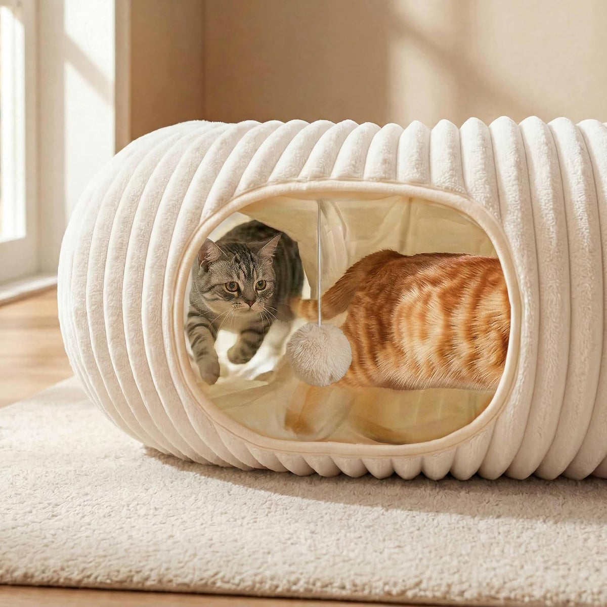 Cat Tunnel Bed with 40 Pcs Interactive Cat Toys, White