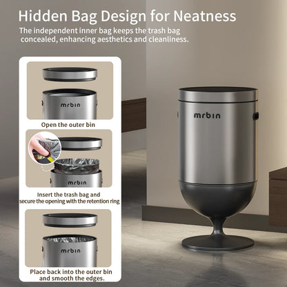 Stainless Steel Motion Sensor Trash Can with Lid, 5.3 Gallon Wine Glass Shaped Automatic Waste Basket Touchless, Smart round Tall Garbage with High Leg for Office, Bedroom, Kitchen, Eclipse Grey