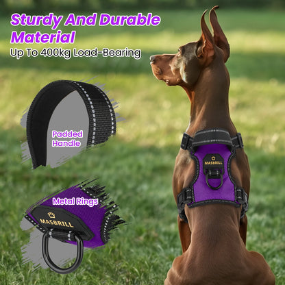 Reflective Dog Harness No Pull Dog Vest Harness with Handle, Breathable Padded Dog Chest Harness Adjustable for Large Dog-Purple XL