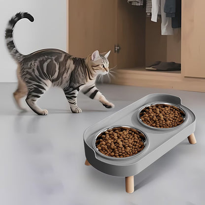 Small Dog Food and Water Bowl Set Stainless Steel Double Bowl, Non-Tip Elevated Cervical Protection, Stainless Steel Dog Water Bowl