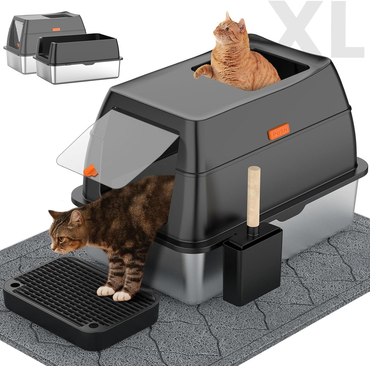 Extra Large Stainless Steel Litter Box with Lid, Easy-Clean Pan