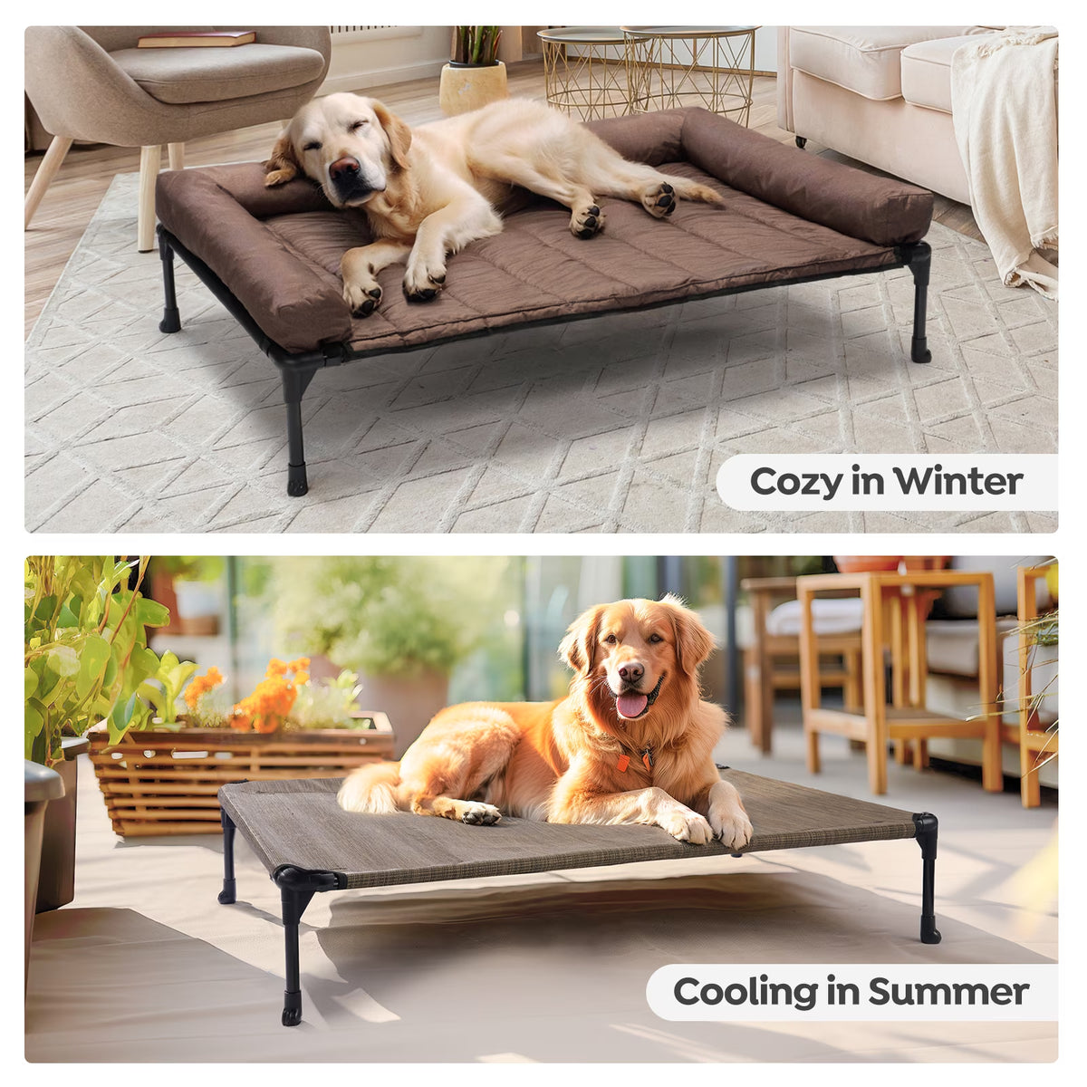 Cooling Elevated Dog Bed + Waterproof Removable Pillow-Top Mat, Dog Sofa Bed, Large, Brown
