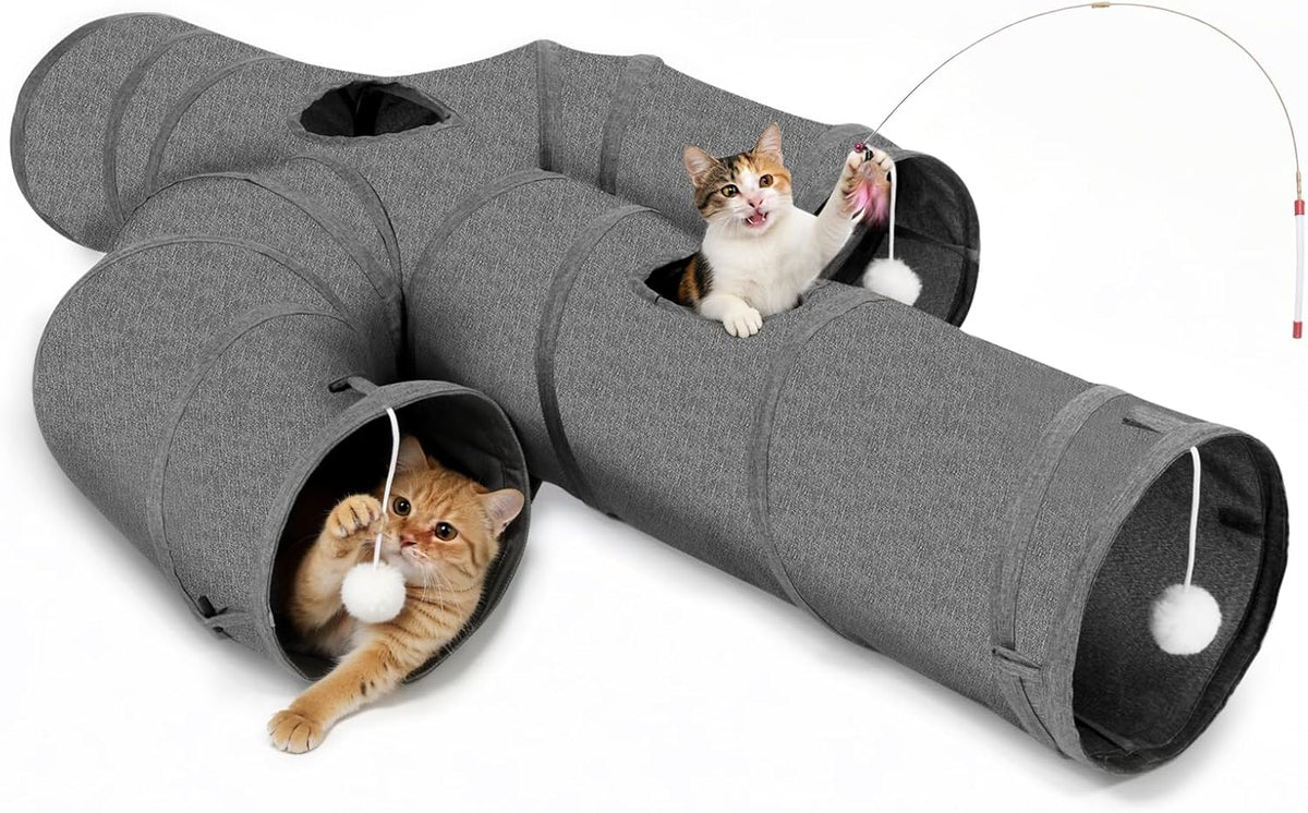 Cactus Cat Tunnel 10" with Peek Holes for Indoor Large Cat, Grey