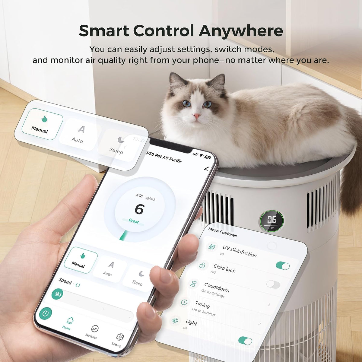 Air Purifier for Home Pets Bedroom Dorm Room Covers up to 1290 Sq.Ft
