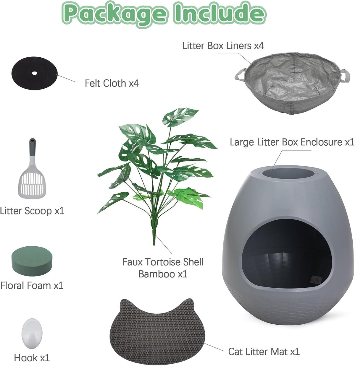 Eggloa6 Plant Litter Box Large Cat Hidden Litter Box with 4X Litter Box Liners, Cat Litter Mat, Artificial Plant Litter Box Enclosure Furniture Large DIY Litter Box Furniture for Cat Kitty Bunny