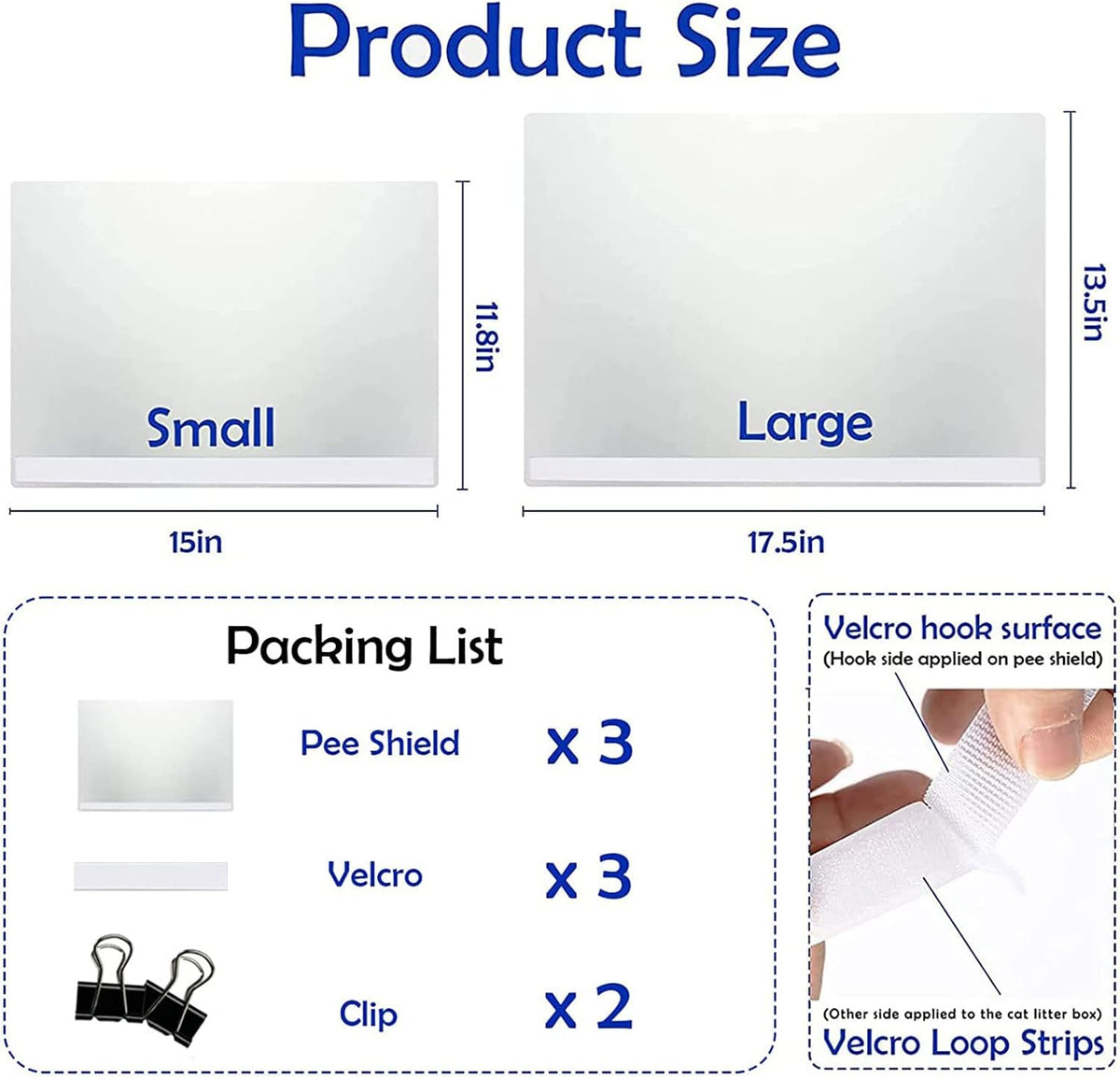 3 Pcs Cat Litter Box Pee Shields, Splash Guard for Open Top Litter Pan