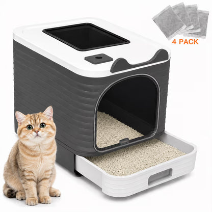 Enclosed Cat Litter Box with Lid, Easy to Clean with Includes Scoop & 4 Charcoal Deodorizer Bags