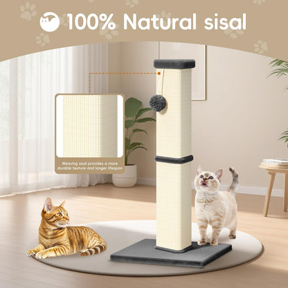 Cat Scratching Post, 32 Inch Tall Scratching Post for Indoor with 5 Inch Diameter Posts and Ball Cat Scratcher for Medium and Large Cats