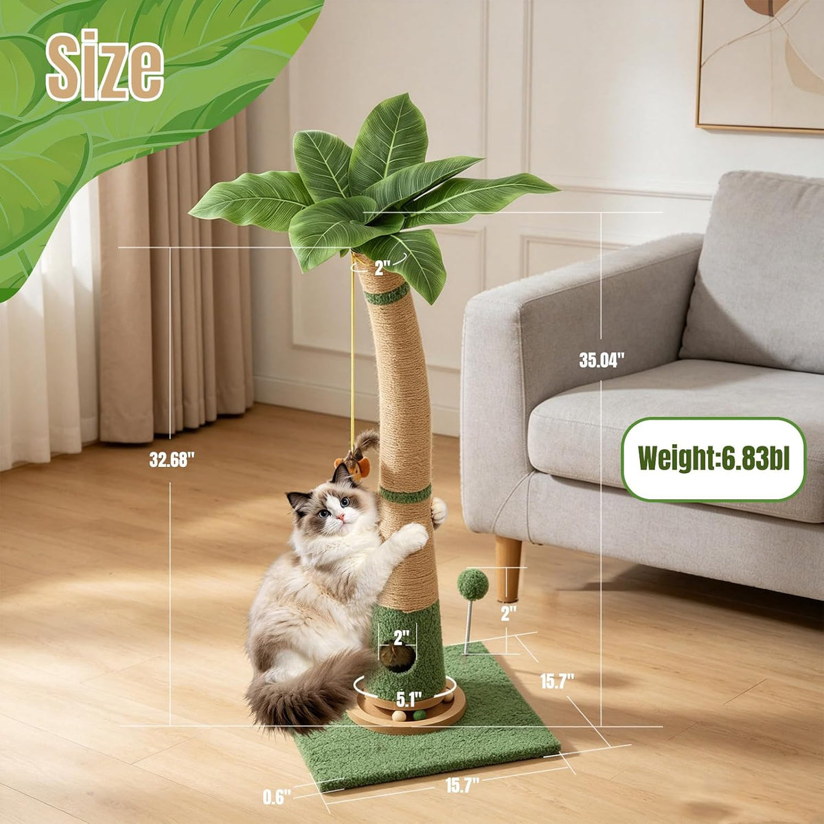 Cat Scratching Post, 35" Tall Scratcher Tree with Multiple Interactive Toys