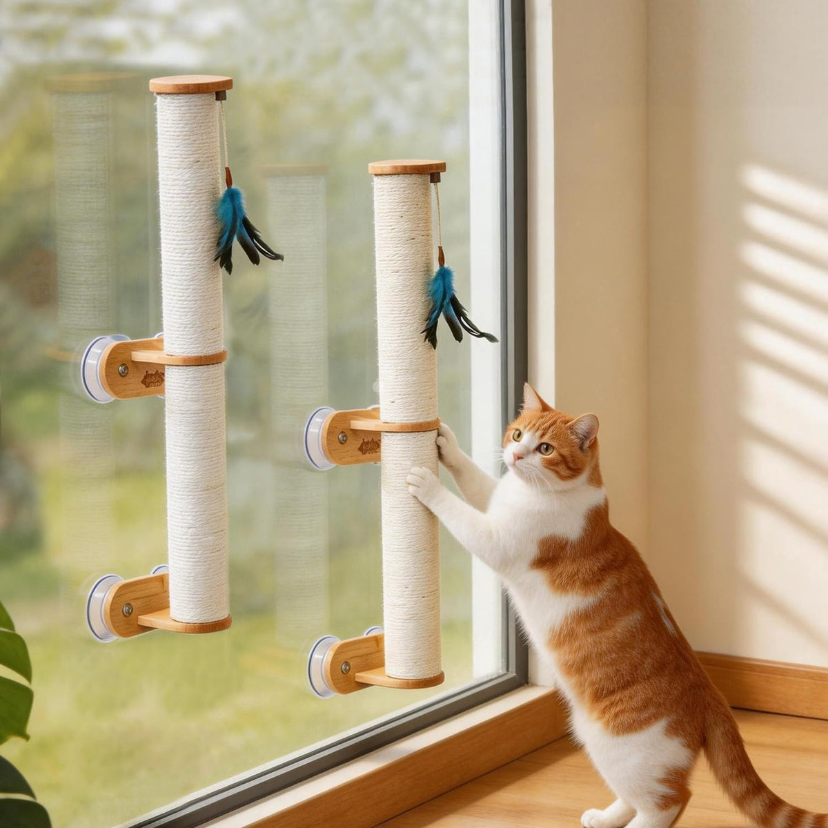 Sisal Cat Wall Scratcher Post with 4 Suction Cups 32" Tall