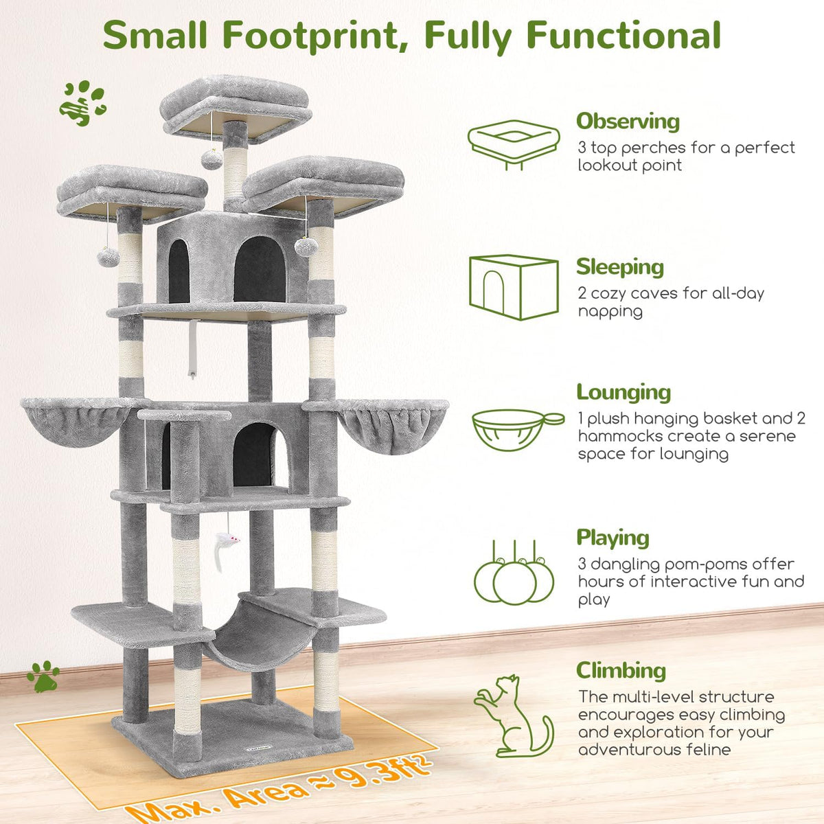 Big XXL Cat Tower for Indoor Multiple Cats, F80, Light Grey