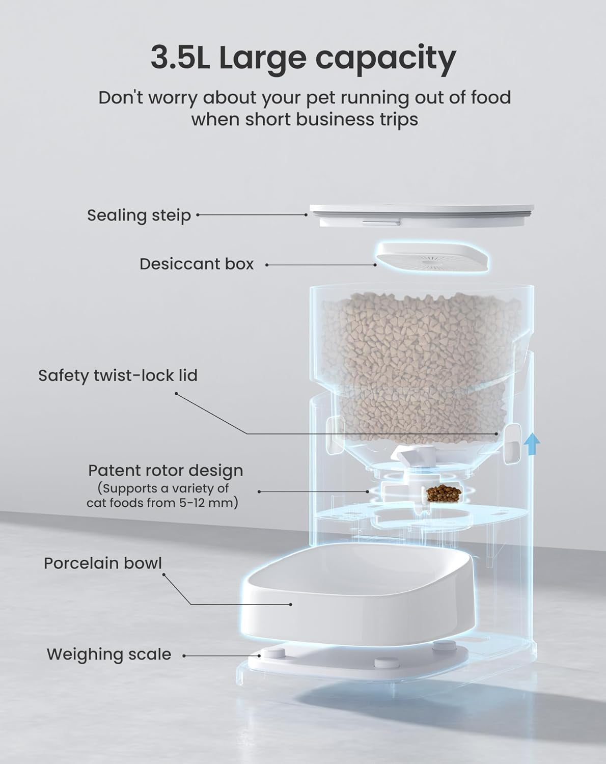 Automatic Cat Feeder, 3.5L Cat Food Bowl Dispenser with Night Vision Camera