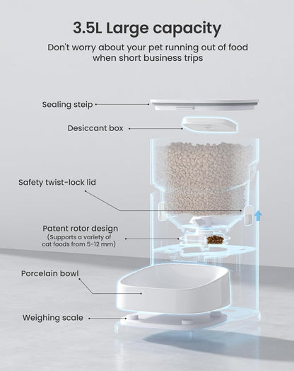 Automatic Cat Feeder, 3.5L Cat Food Bowl Dispenser with Night Vision Camera