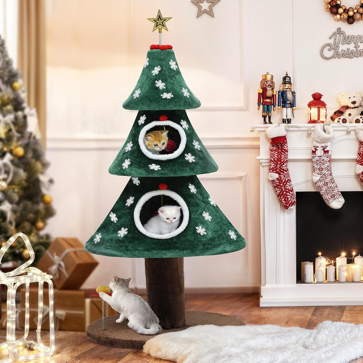 52" Christmas Cat Tree with 2-Storey House