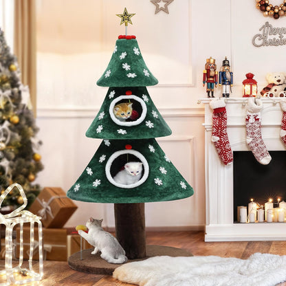 52" Christmas Cat Tree with 2-Storey House