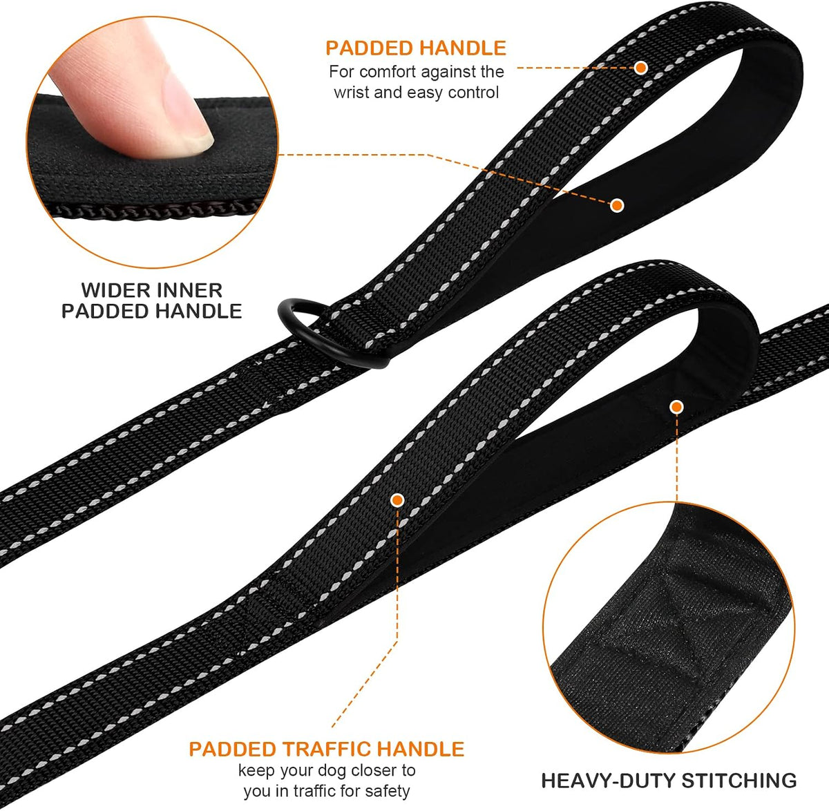 Dog Leash for Large Dogs That Pull, Double Handle, 6FT, Black